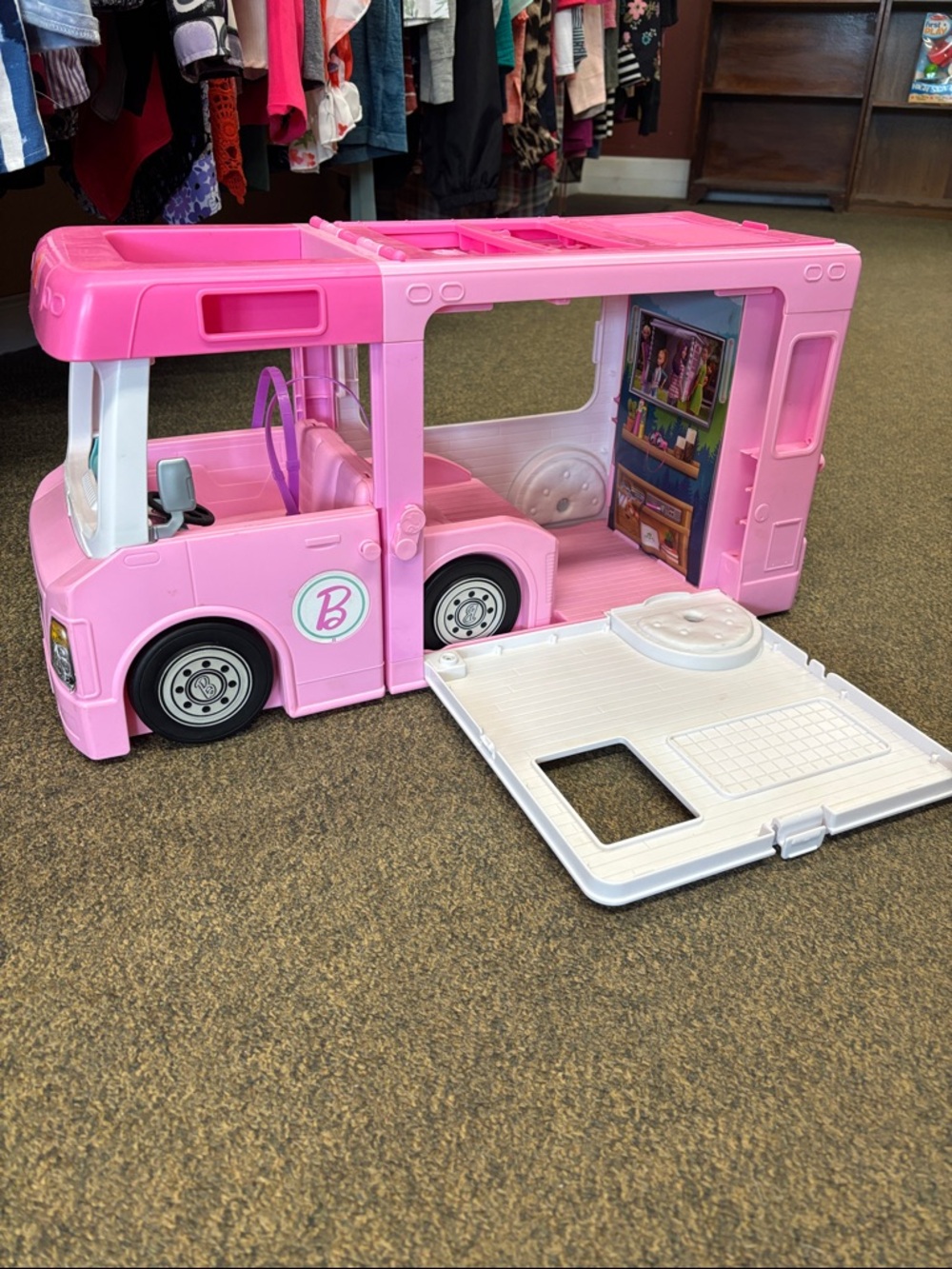 Barbie Pink Travel Camper Play Van with Fold-Down Sides